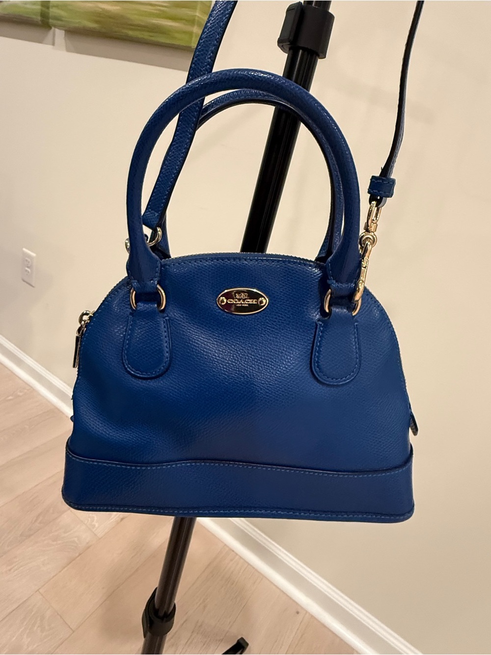 Coach Blue Crossgrain Leather Mini Dome Satchel Crossbody Bag with Gold Hardware